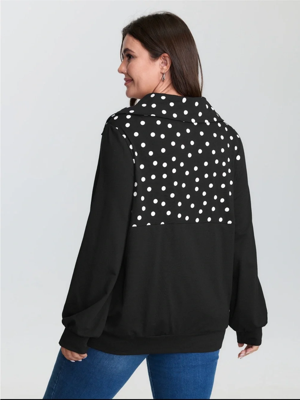 BloomChic Black Polka Dot Half-Zip Sweatshirt size 1X (14-16) - Picture 5 of 14